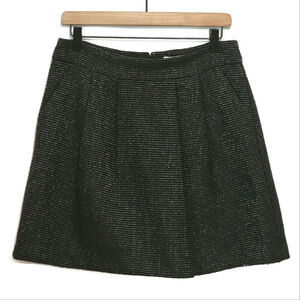 Halogen Black Tweed Mini Skirt Front Pleat Preppy Chic Office Date Night Size 8